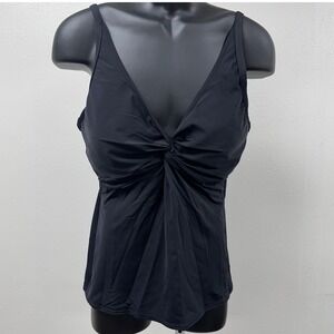 Tankini Swim Top Twist Front Adjustable built in Bra Straps Solid Black 38D‎